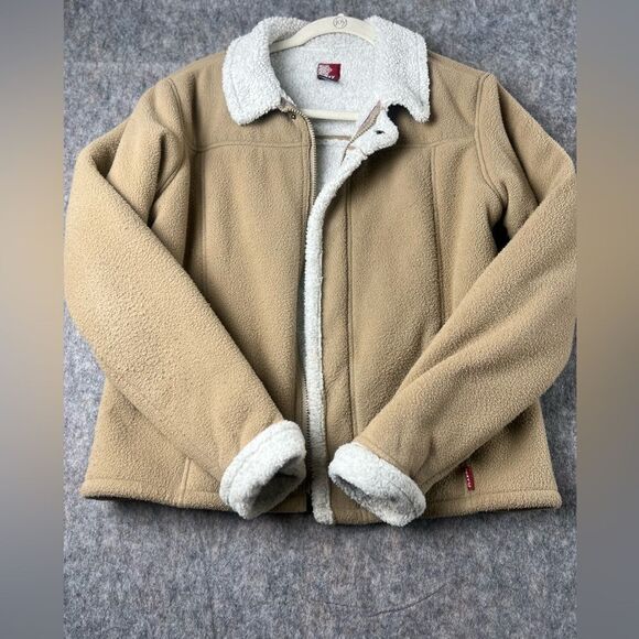 Roxy Fleece Jacket Women's Large Tan White 100% Polyester Long Sleeve Full Zip - Picture 1 of 4